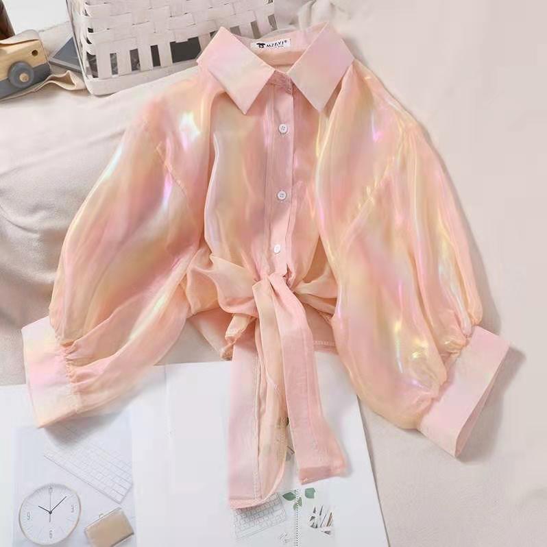 Iridescent Organza Tie-Up Shirt